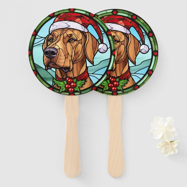 Rhodesian Ridgeback Stained Glass Christmas Hand Fan (Front and Back)