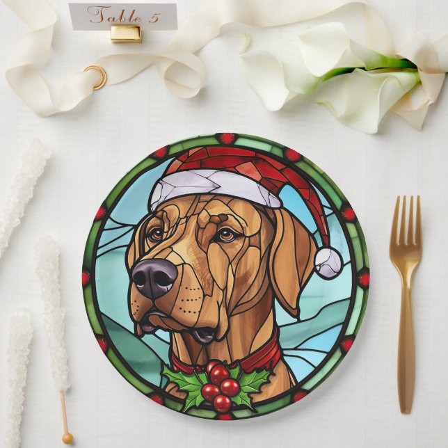Rhodesian Ridgeback Stained Glass Christmas Paper Plates (Wedding)