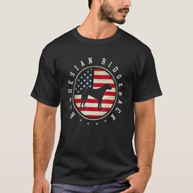Rhodesian Ridgeback Usa Flag 4th July Dog Mom Dad T-Shirt (Front)