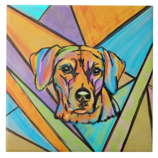 Rhodesian Ridgeback Watercolor Portrait Ceramic Tile (Front)