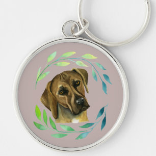 Rhodesian Ridgeback with a Wreath Watercolor Keychain