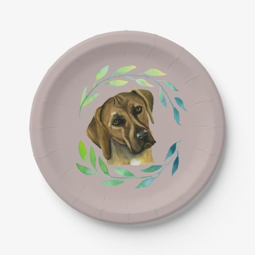 Rhodesian Ridgeback with a Wreath Watercolor Paper Plates