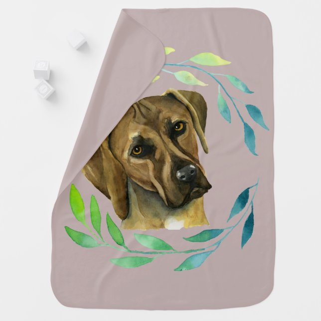 Rhodesian Ridgeback with a Wreath Watercolor Receiving Blanket (In Situ)