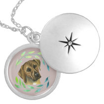 Rhodesian Ridgeback with a Wreath Watercolor Silver Plated Necklace