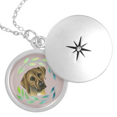 Rhodesian Ridgeback with a Wreath Watercolor Silver Plated Necklace