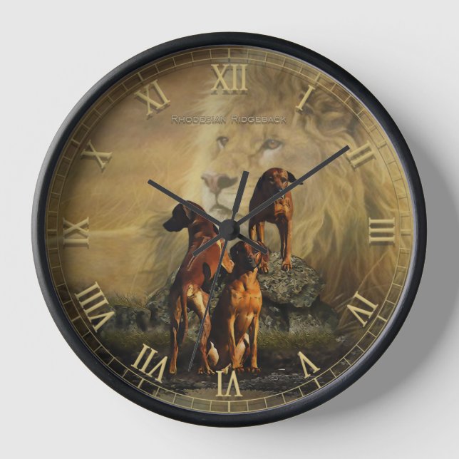 Rhodesian Ridgeback with Lion Clock (Front)