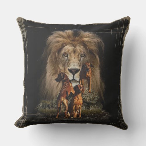 Rhodesian Ridgeback with Lion     Outdoor Pillow