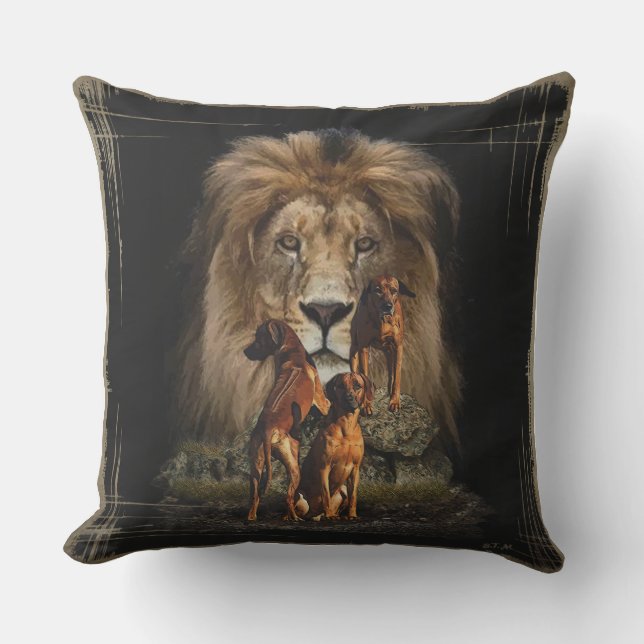 Rhodesian Ridgeback with Lion     Outdoor Pillow (Front)
