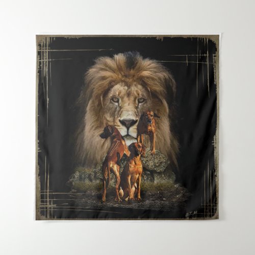 Rhodesian Ridgeback with Lion Tapestry