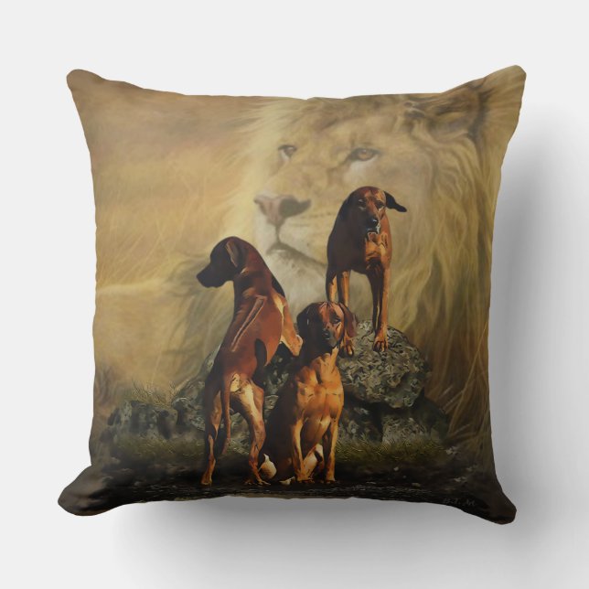 Rhodesian Ridgeback with Lion    Throw Pillow (Front)