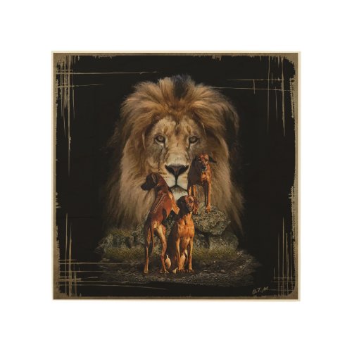 Rhodesian Ridgeback with Lion   Wood Wall Art