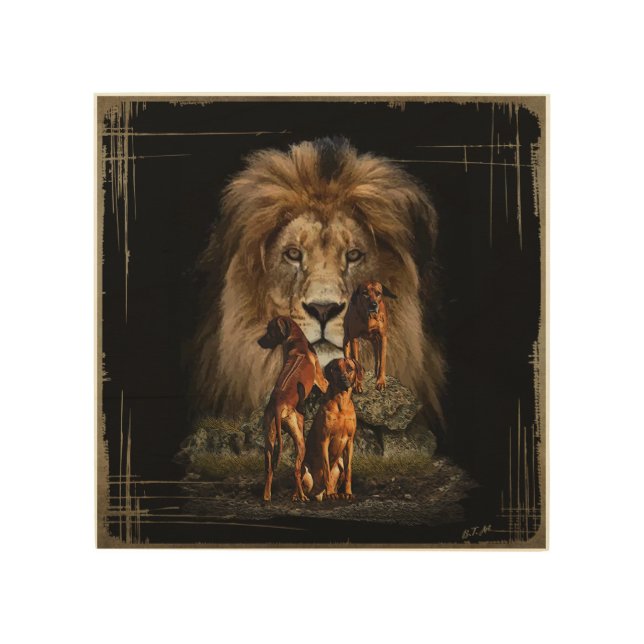 Rhodesian Ridgeback with Lion   Wood Wall Art (Front)