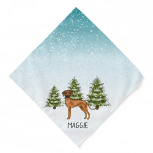 Rhodesian Ridgeback With Name Snowy Winter Forest Bandana