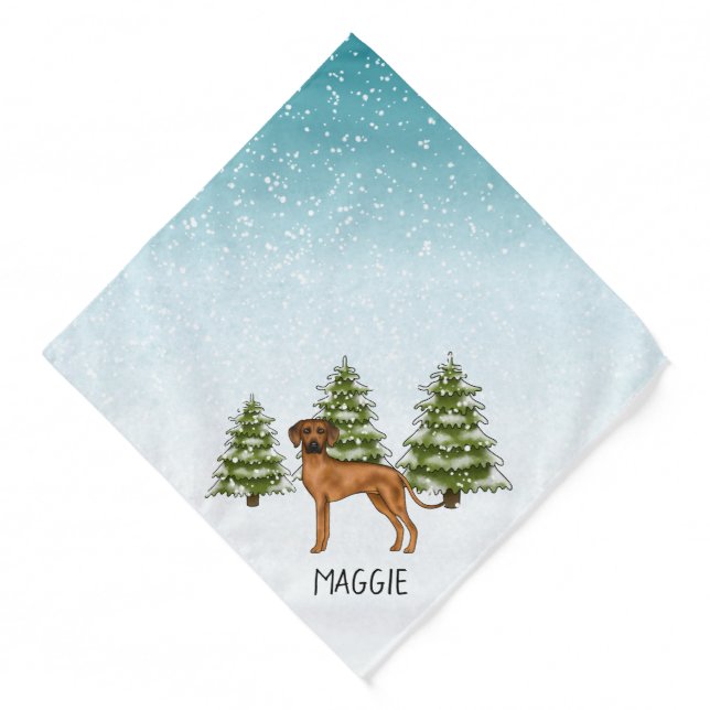 Rhodesian Ridgeback With Name Snowy Winter Forest Bandana (Front)