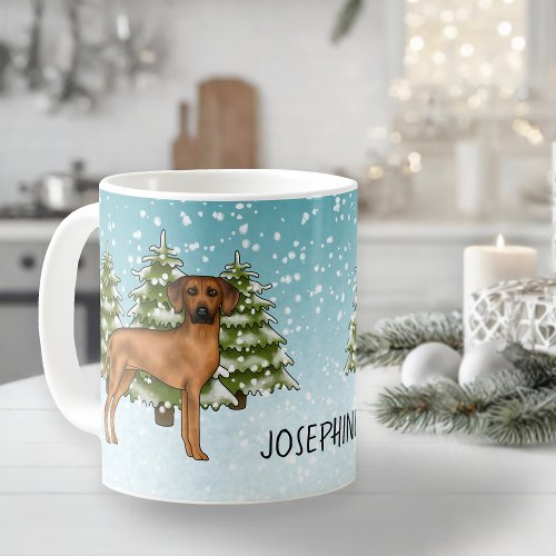 Rhodesian Ridgeback With Name Snowy Winter Forest Coffee Mug