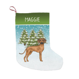Rhodesian Ridgeback With Name Snowy Winter Forest Small Christmas Stocking