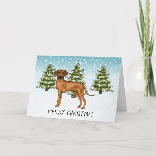 Rhodesian Ridgeback With Text Snowy Winter Forest Card