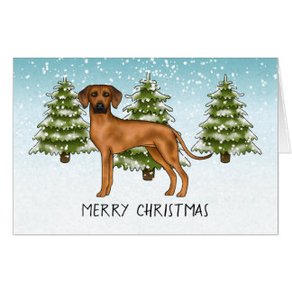 Rhodesian Ridgeback With Text Snowy Winter Forest Card