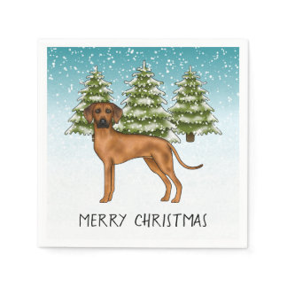 Rhodesian Ridgeback With Text Snowy Winter Forest Napkins