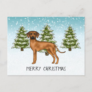 Rhodesian Ridgeback With Text Snowy Winter Forest Postcard