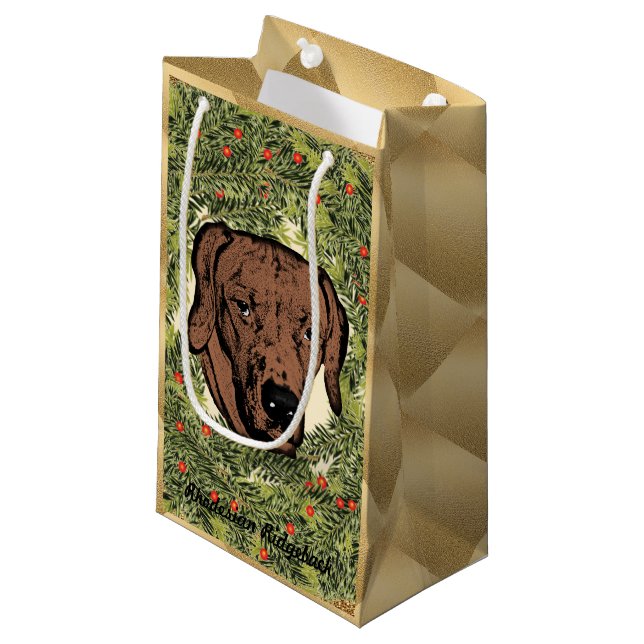 Rhodesian Ridgeback Wreath Small Gift Bag (Front Angled)