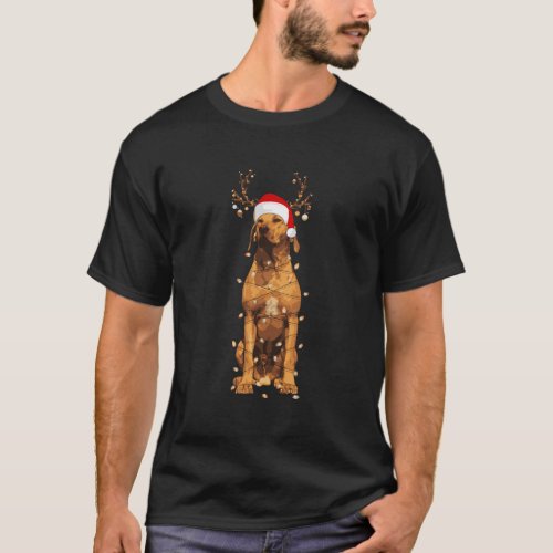 Rhodesian Ridgeback Xmas Reindeer Light Pajama Dog T_Shirt