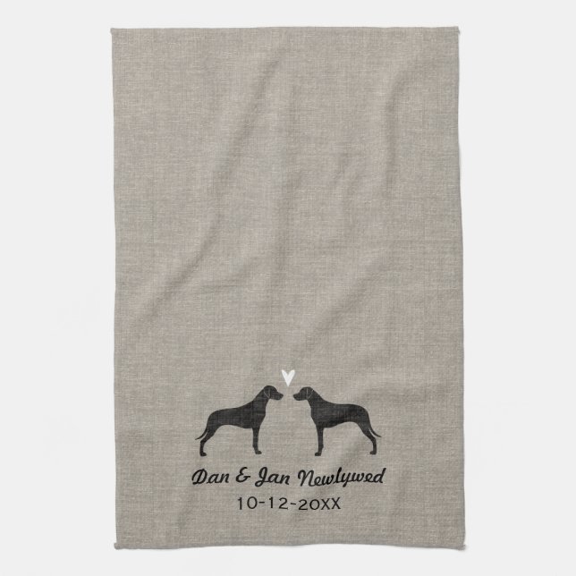 Rhodesian Ridgebacks with Heart and Text Kitchen Towel (Vertical)