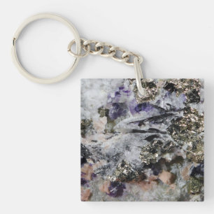 Rhodochrosite Pyrite Fluorite Tourmaline Art Keychain