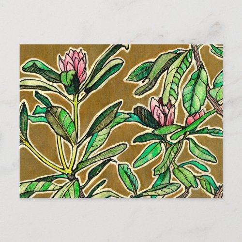 Rhododendron Azalea Spring Flowers Floral Sketch Postcard