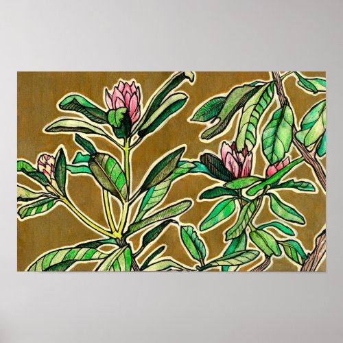Rhododendron Azalea Spring Flowers Floral Sketch Poster