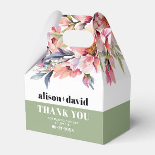 Rhododendron branch flowers typography wedding favor boxes