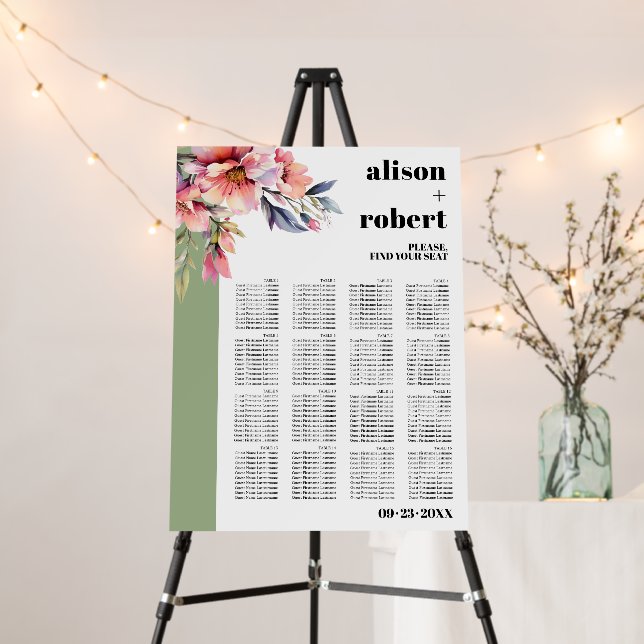 Rhododendron branch, flowers wedding seating chart foam board (In Situ (Stand))