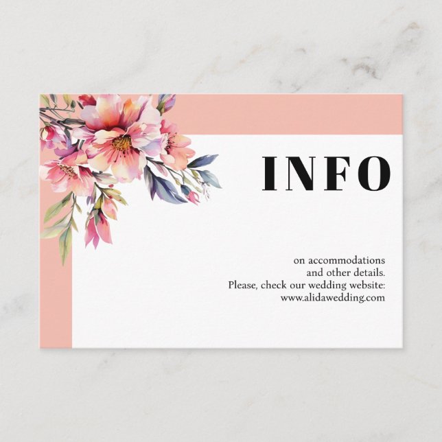 Rhododendron branch peach pink flowers wedding enclosure card (Front)