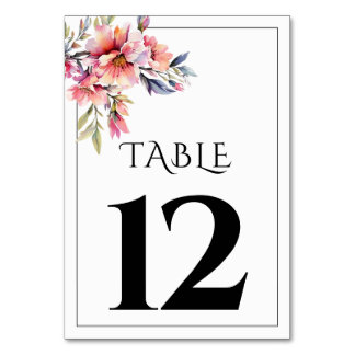 Rhododendron branch peach-pink wedding table number