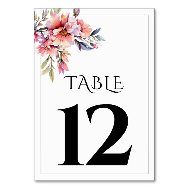 Rhododendron branch peach-pink wedding table number (Back)