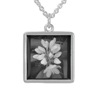 Rhododendron Mountain Laurel in Black and White Sterling Silver Necklace