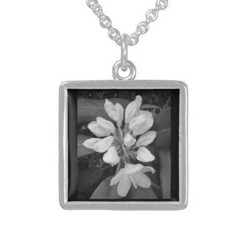 Rhododendron Mountain Laurel in Black and White Sterling Silver Necklace