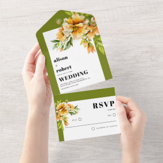 Rhododendron orange yellow flowers fall wedding all in one invitation