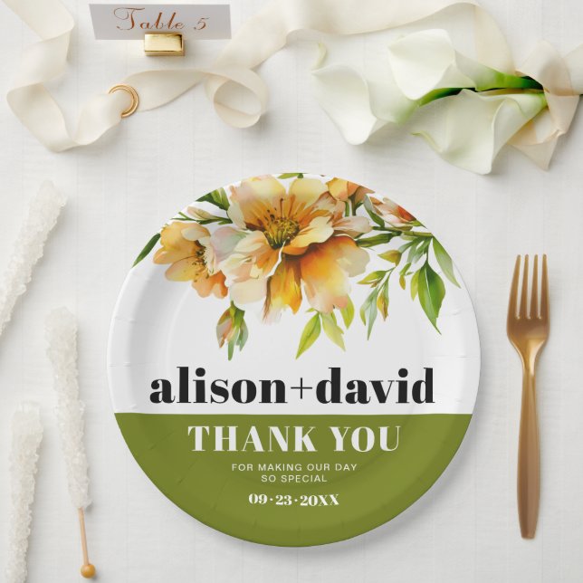 Rhododendron orange yellow flowers fall wedding paper plates (Wedding)