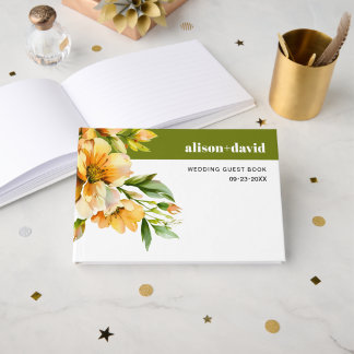 Rhododendron orange yellow flowers wedding guest book