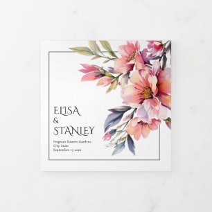 Rhododendron peach-pink flowers floral wedding Tri-Fold program