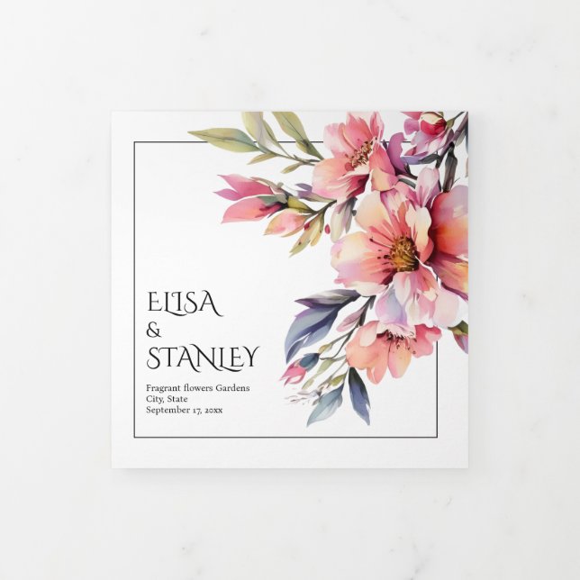 Rhododendron peach-pink flowers floral wedding Tri-Fold program (Cover)