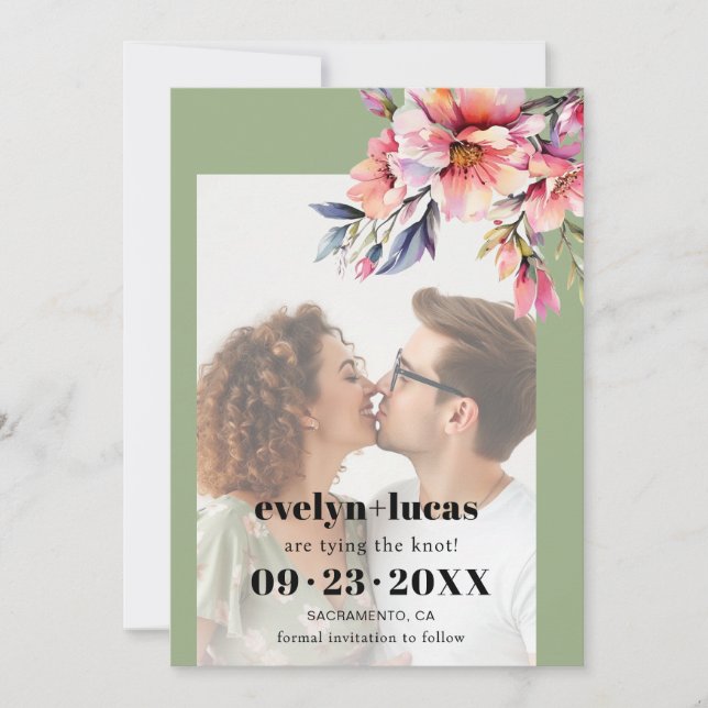 Rhododendron peach-pink flowers photo wedding save the date (Front)