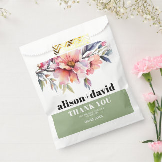 Rhododendron peach-pink flowers typography wedding favor bag
