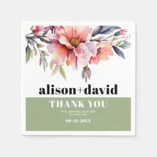 Rhododendron peach-pink flowers typography wedding napkins