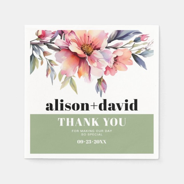 Rhododendron peach-pink flowers typography wedding napkins (Front)