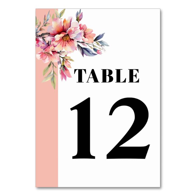 Rhododendron with flowers peach-pink wedding table number (Front)