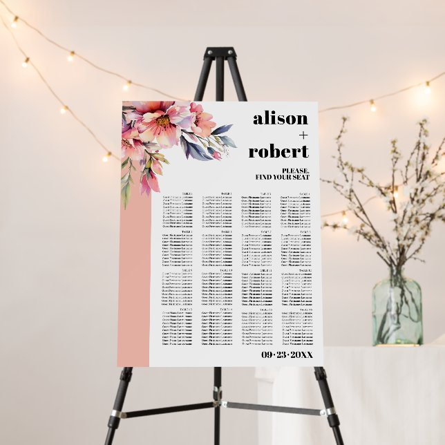 Rhododendron with flowers wedding seating chart foam board (In Situ (Stand))