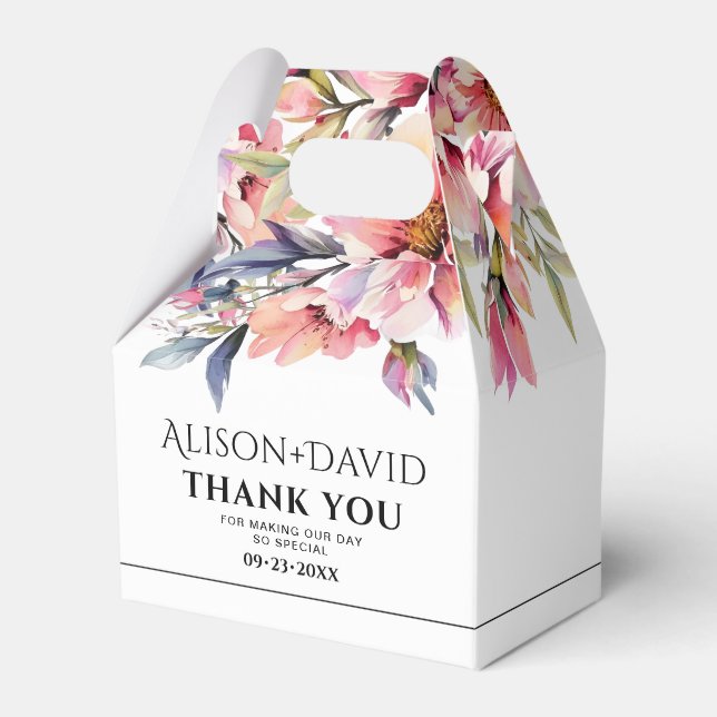 Rhododenron flowers black typography wedding favor boxes (Front Side)