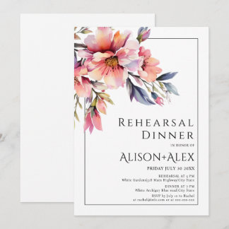 Rhododenron flowers wedding rehearsal dinner invitation